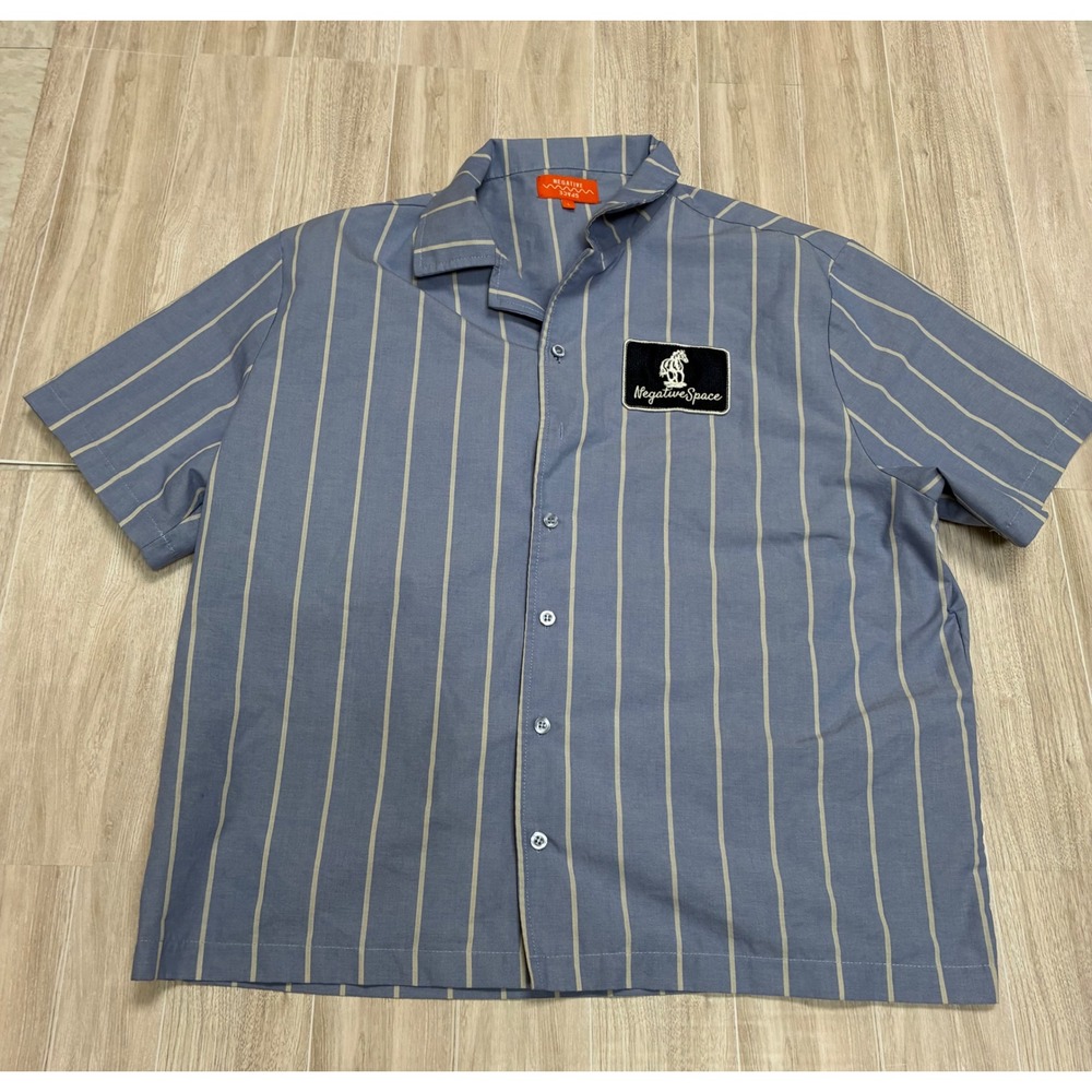 Negative Space New Frontier Manufacturing Striped Short Sleeve Shirt Blue Large